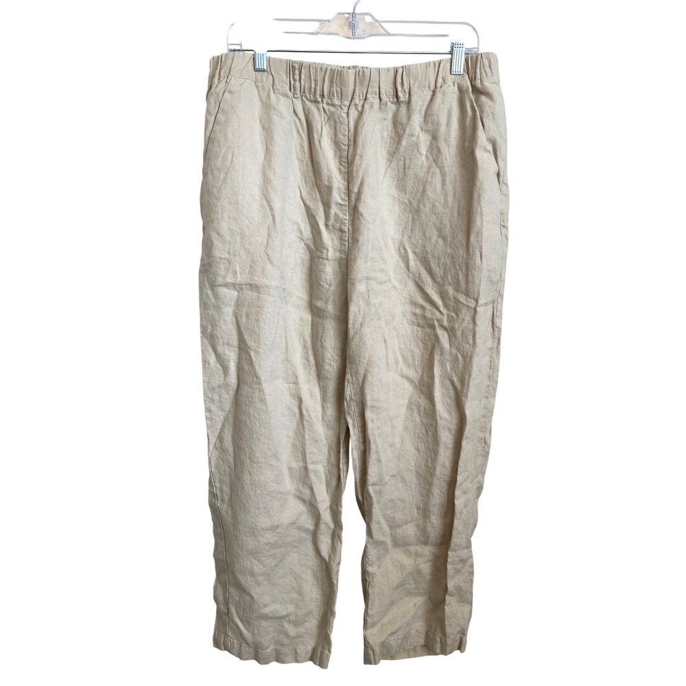 Quince European Linen Pants Driftwood Beige Elastic Waist Large